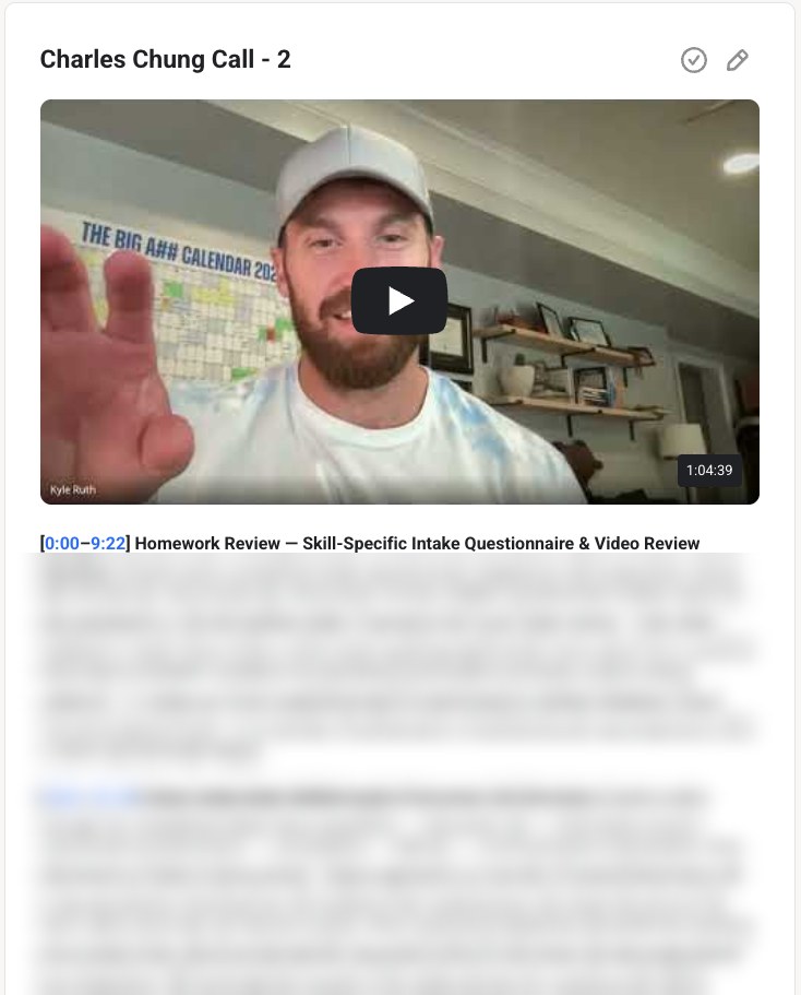 A mentorship call broken into timestamped topics